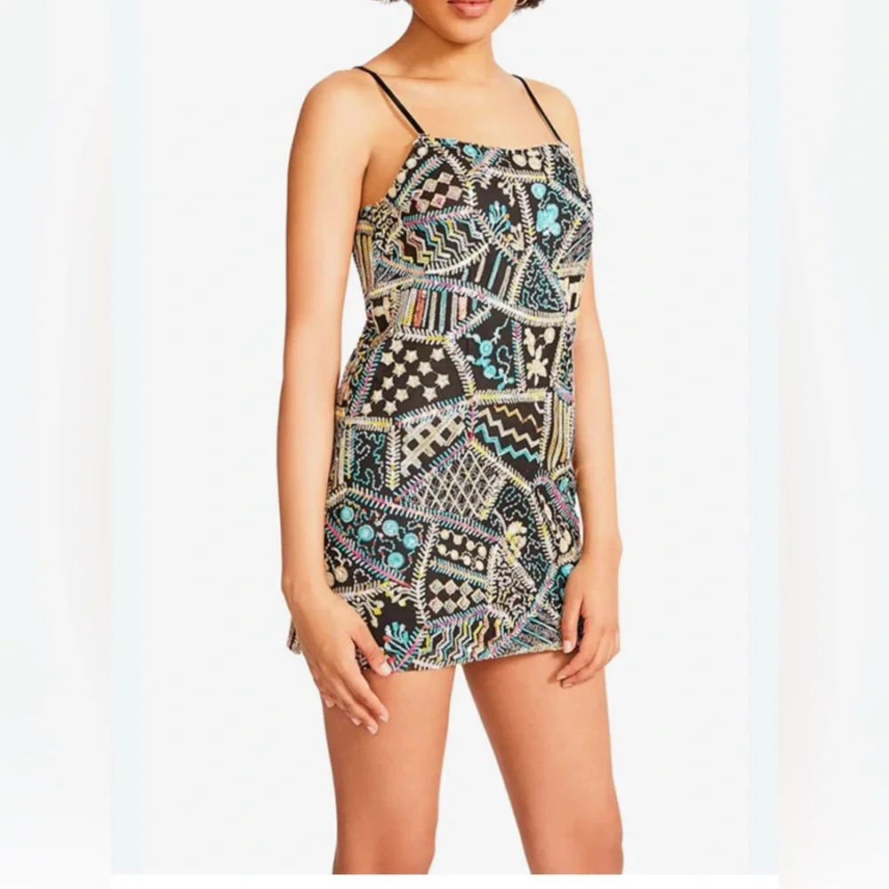 BB Dakota Sequin Mini Dress Geometric Pattern Size 4